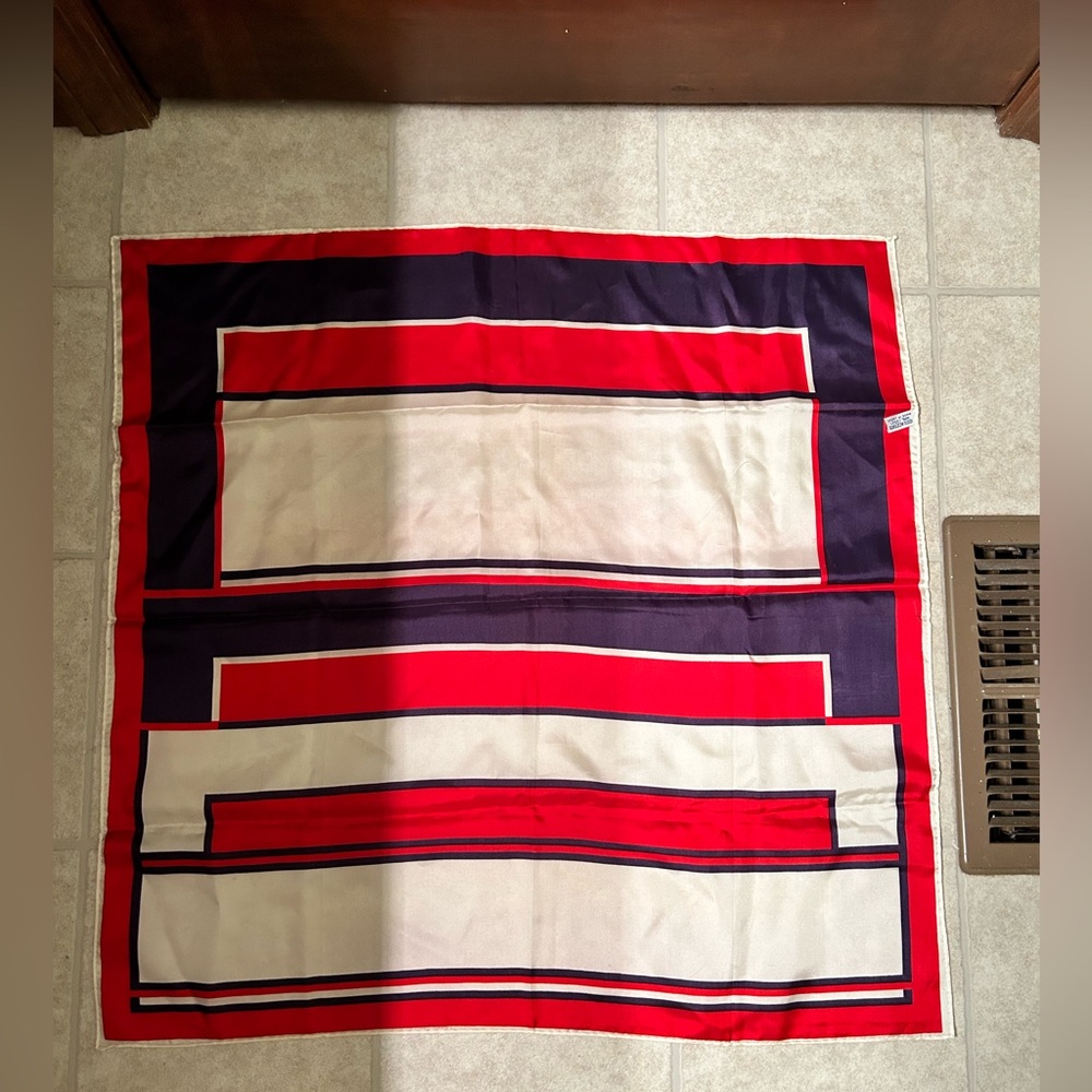 Vintage Made in Japan Acetate Red and Navy Geometric Scarf.